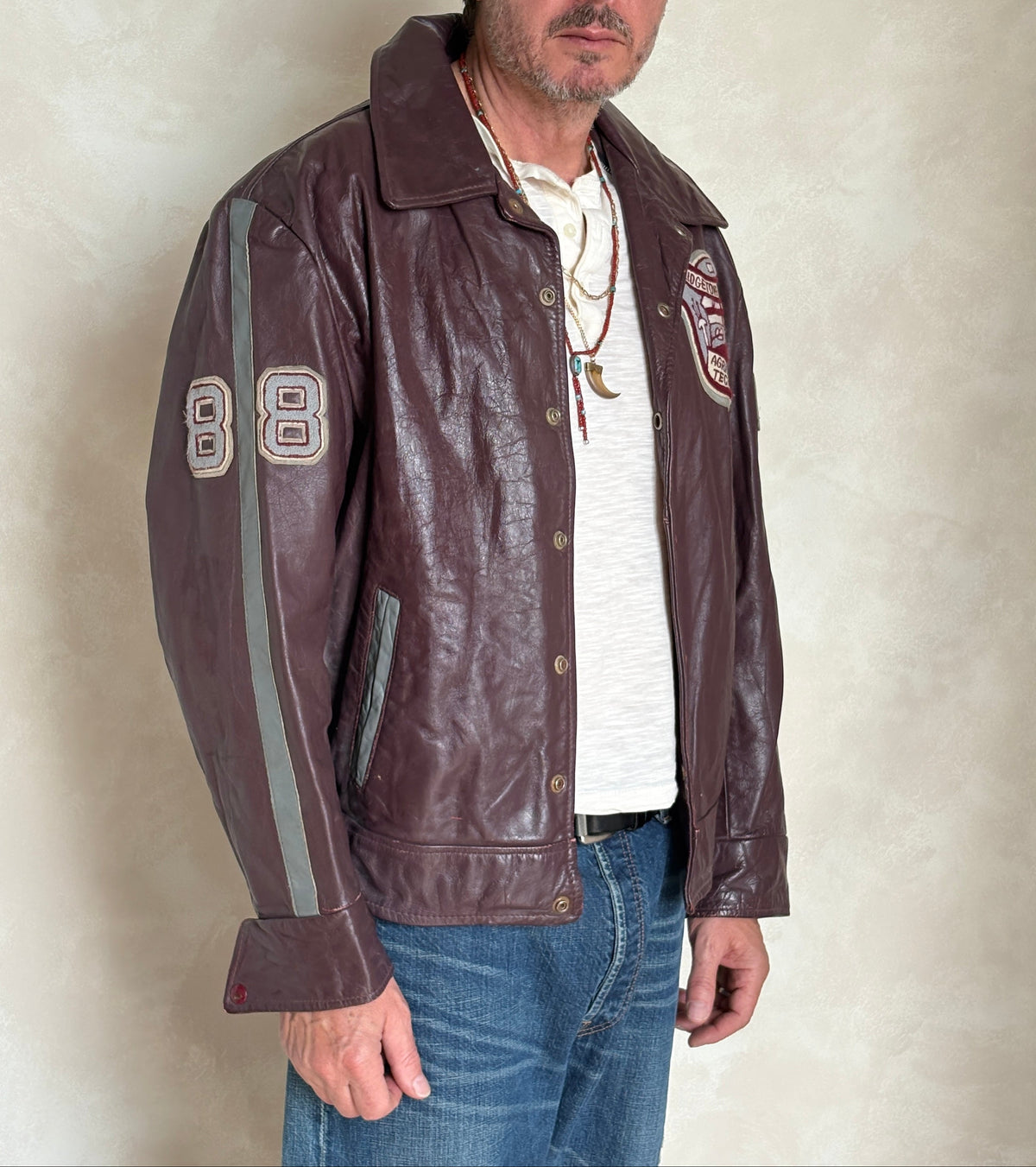 Size XL. Vintage 90s Varsity Leather Jacket – Canadian Made – College Style – Soft Leather –-AJ357 Studio