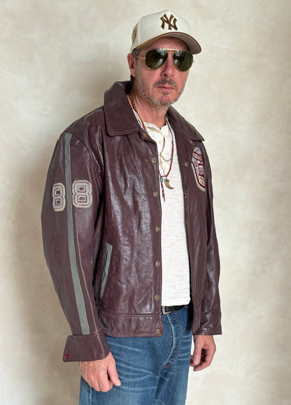 Size XL. Vintage 90s Varsity Leather Jacket – Canadian Made – College Style – Soft Leather –-AJ357 Studio