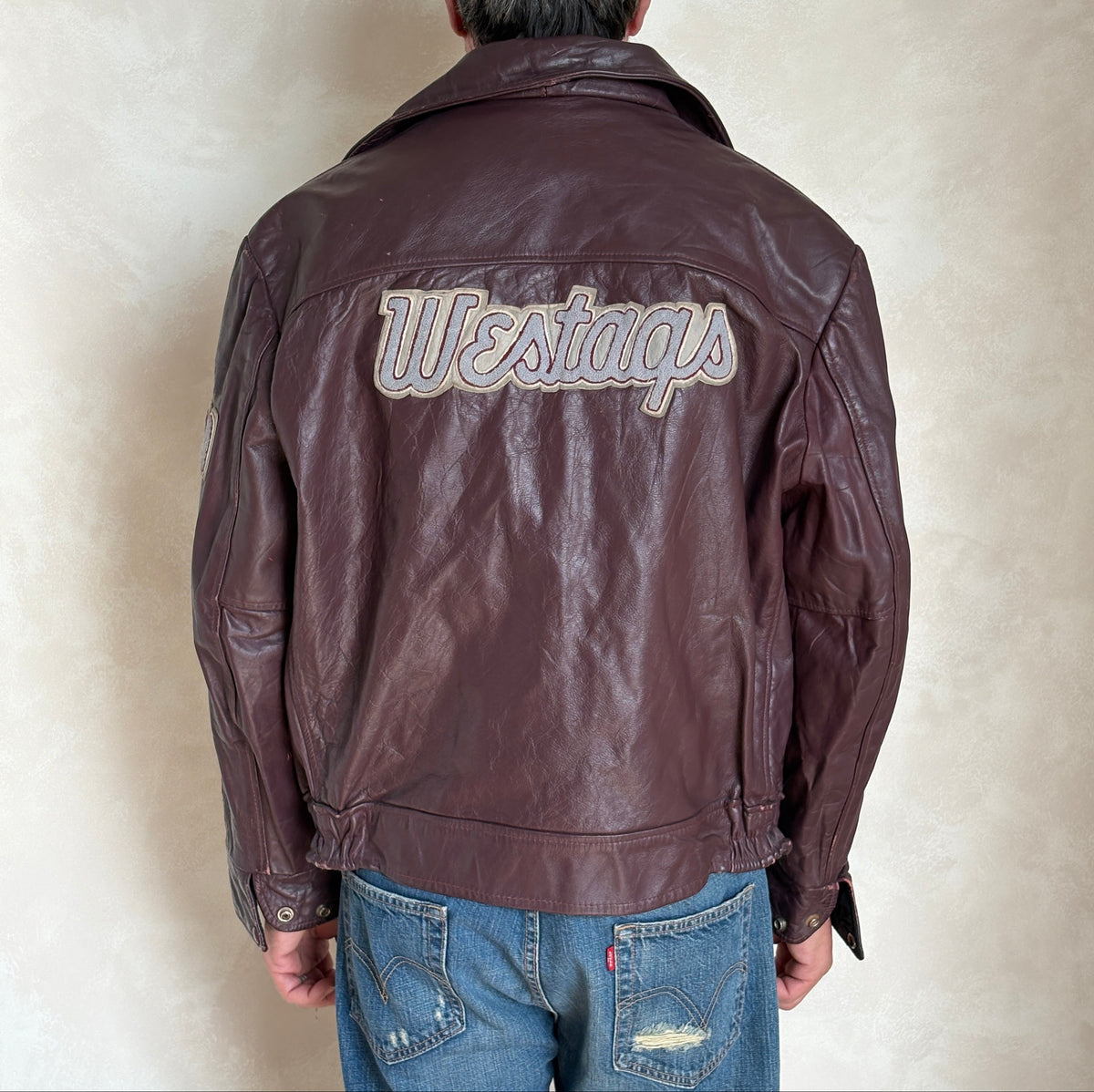 Size XL. Vintage 90s Varsity Leather Jacket – Canadian Made – College Style – Soft Leather –-AJ357 Studio