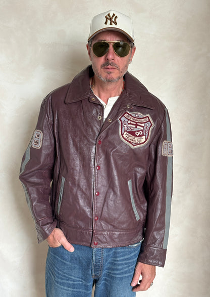 Size XL. Vintage 90s Varsity Leather Jacket – Canadian Made – College Style – Soft Leather –-AJ357 Studio