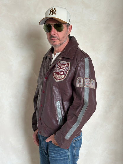 Size XL. Vintage 90s Varsity Leather Jacket – Canadian Made – College Style – Soft Leather –-AJ357 Studio