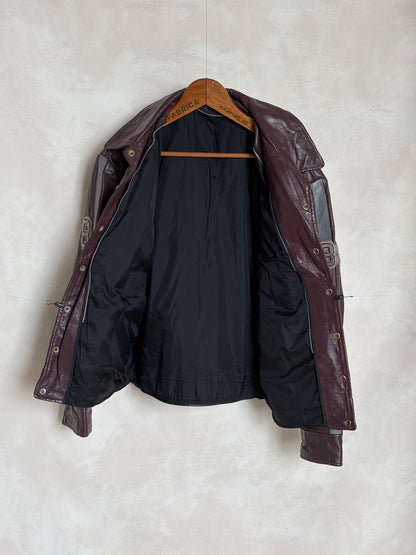 Size XL. Vintage 90s Varsity Leather Jacket – Canadian Made – College Style – Soft Leather –-AJ357 Studio