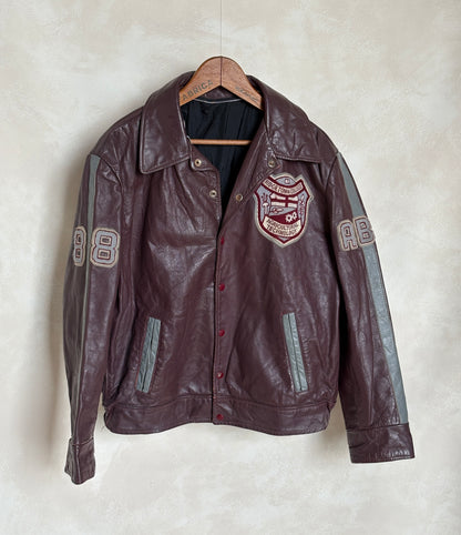 Size XL. Vintage 90s Varsity Leather Jacket – Canadian Made – College Style – Soft Leather –-AJ357 Studio