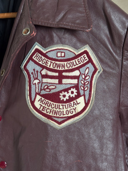 Size XL. Vintage 90s Varsity Leather Jacket – Canadian Made – College Style – Soft Leather –-AJ357 Studio