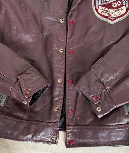 Size XL. Vintage 90s Varsity Leather Jacket – Canadian Made – College Style – Soft Leather –-AJ357 Studio