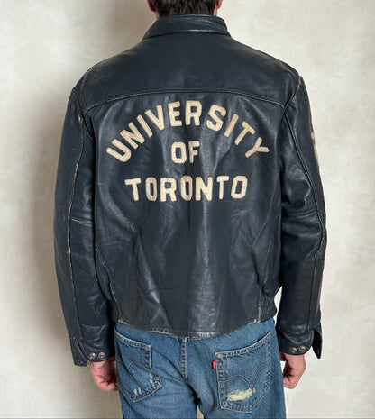 Size Large. Vintage University of Toronto Leather Varsity Jacket 1970s — Canadian College Bomber — RX Pharmacy Faculty — Made in Canada-AJ357 Studio