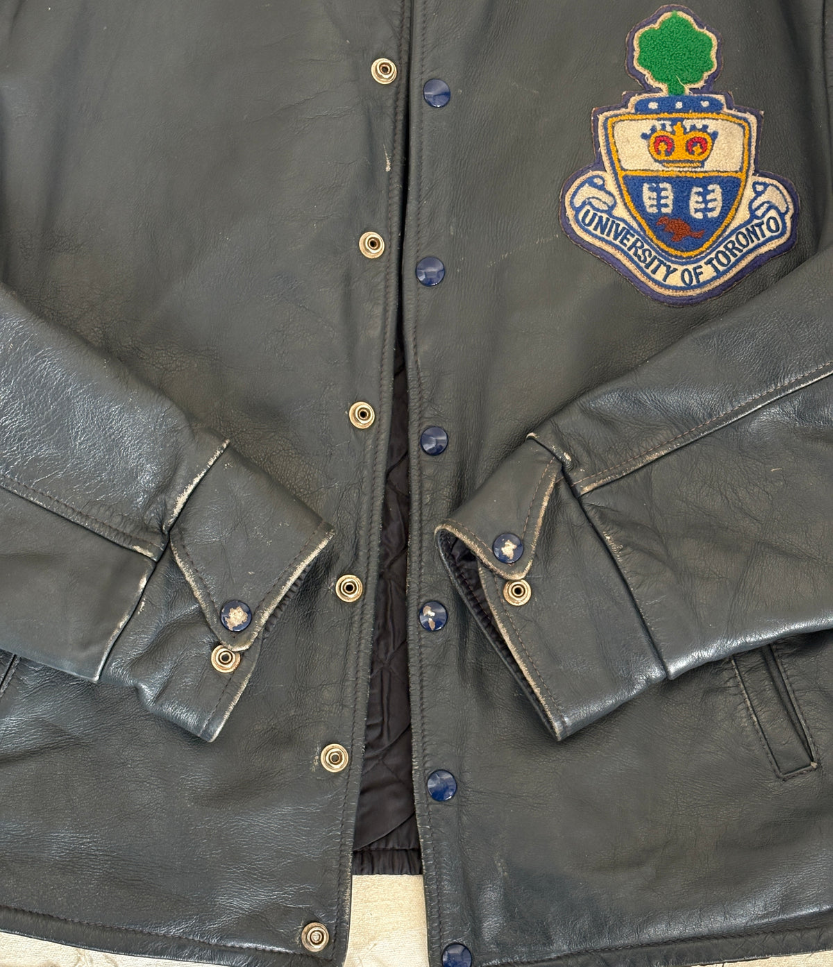 Size Large. Vintage University of Toronto Leather Varsity Jacket 1970s — Canadian College Bomber — RX Pharmacy Faculty — Made in Canada-AJ357 Studio