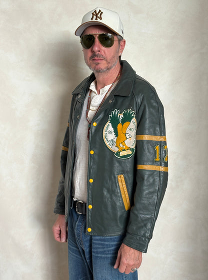 Size 42US / 52EU Vintage 89/90 Sir James Dunn Eagles Leather Varsity Jacket — Canadian High School Football — Made in Canada-AJ357 Studio