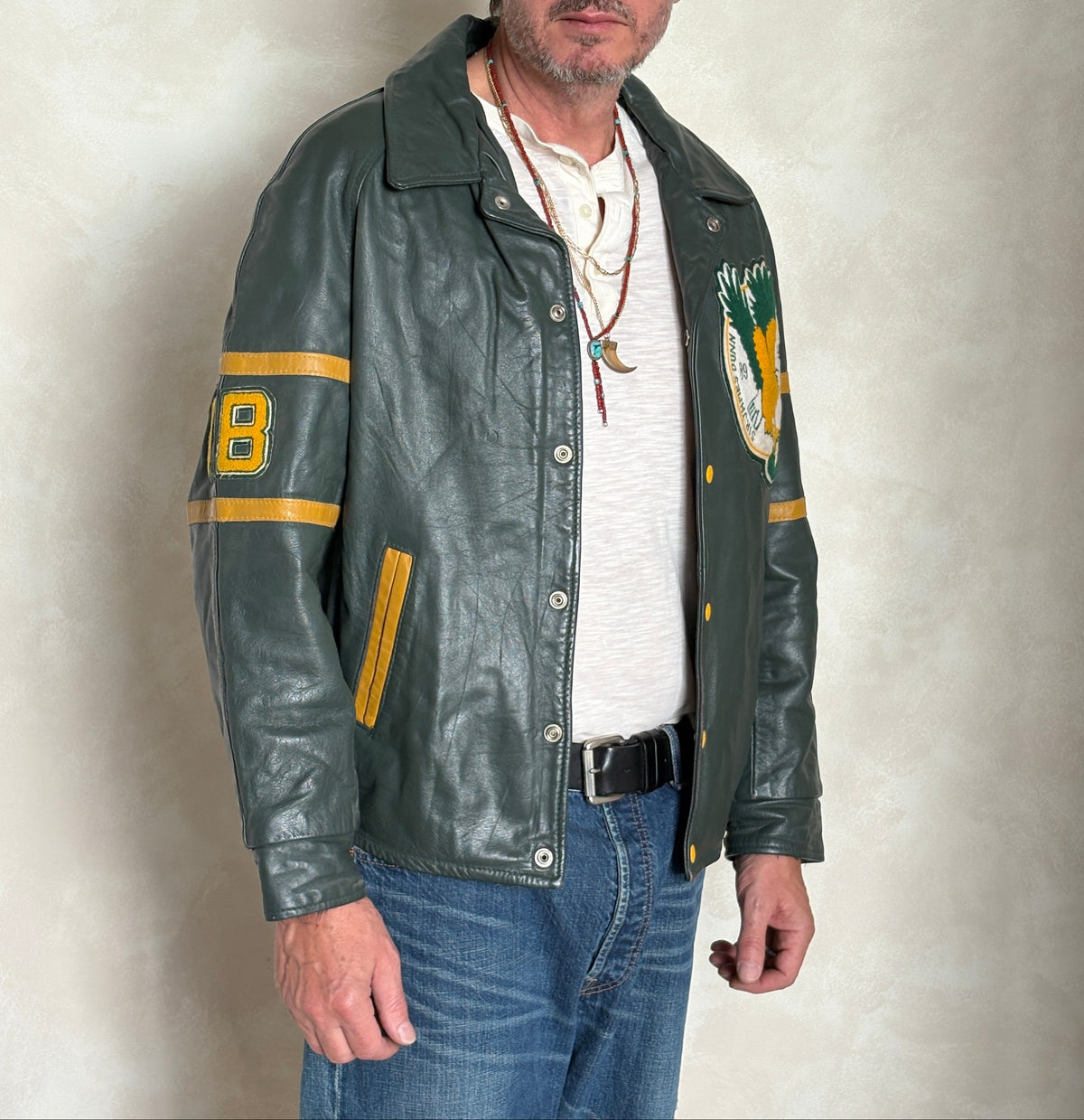 Size 42US / 52EU Vintage 89/90 Sir James Dunn Eagles Leather Varsity Jacket — Canadian High School Football — Made in Canada-AJ357 Studio