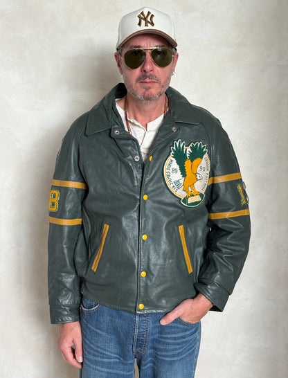 Size 42US / 52EU Vintage 89/90 Sir James Dunn Eagles Leather Varsity Jacket — Canadian High School Football — Made in Canada-AJ357 Studio