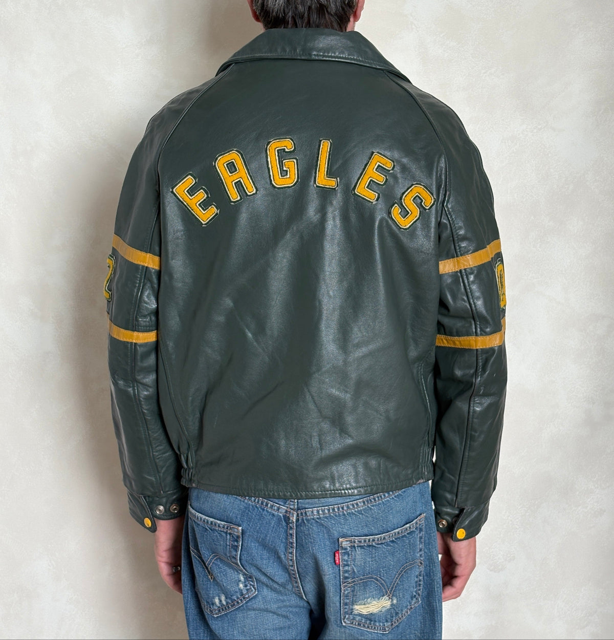 Size 42US / 52EU Vintage 89/90 Sir James Dunn Eagles Leather Varsity Jacket — Canadian High School Football — Made in Canada-AJ357 Studio