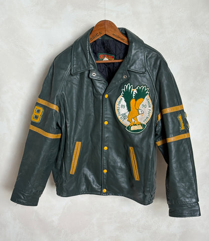 Size 42US / 52EU Vintage 89/90 Sir James Dunn Eagles Leather Varsity Jacket — Canadian High School Football — Made in Canada-AJ357 Studio