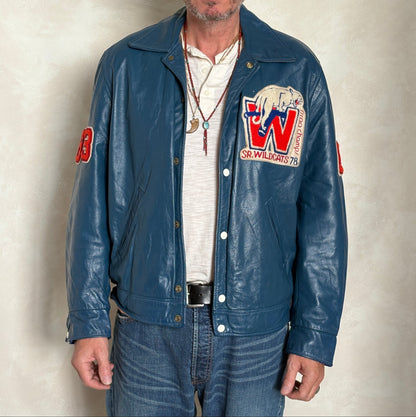 Size 42US / 52EU Vintage 1978 SR Wildcats Leather Varsity Jacket — Canadian High School Football — SSIAA Champions — Made in Canada-AJ357 Studio