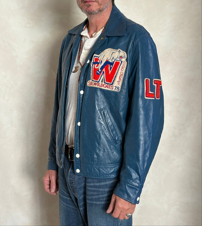 Size 42US / 52EU Vintage 1978 SR Wildcats Leather Varsity Jacket — Canadian High School Football — SSIAA Champions — Made in Canada-AJ357 Studio