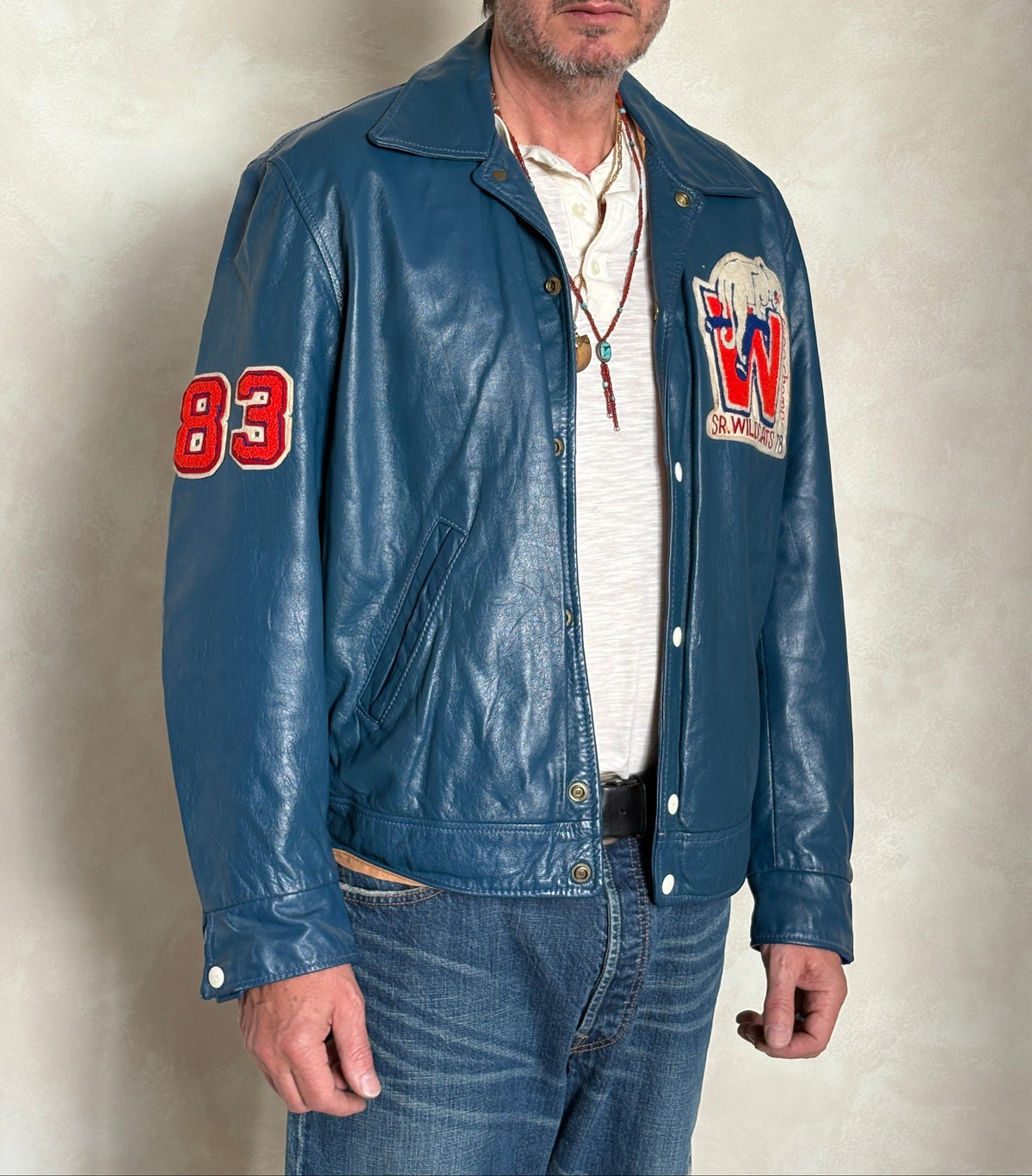 Size 42US / 52EU Vintage 1978 SR Wildcats Leather Varsity Jacket — Canadian High School Football — SSIAA Champions — Made in Canada-AJ357 Studio