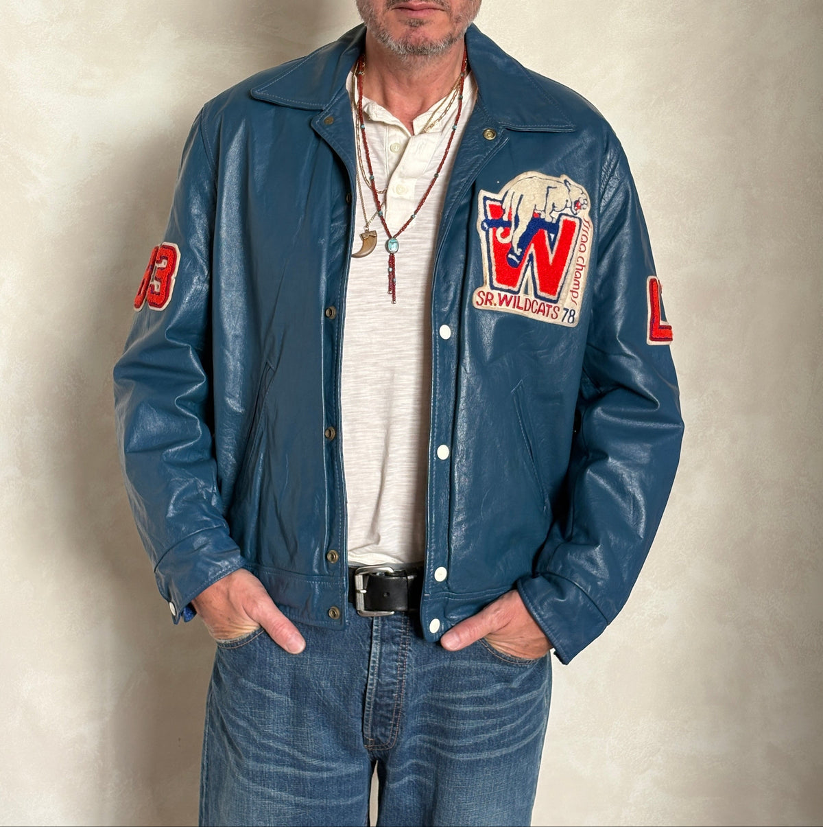 Size 42US / 52EU Vintage 1978 SR Wildcats Leather Varsity Jacket — Canadian High School Football — SSIAA Champions — Made in Canada-AJ357 Studio