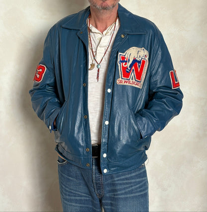Size 42US / 52EU Vintage 1978 SR Wildcats Leather Varsity Jacket — Canadian High School Football — SSIAA Champions — Made in Canada-AJ357 Studio