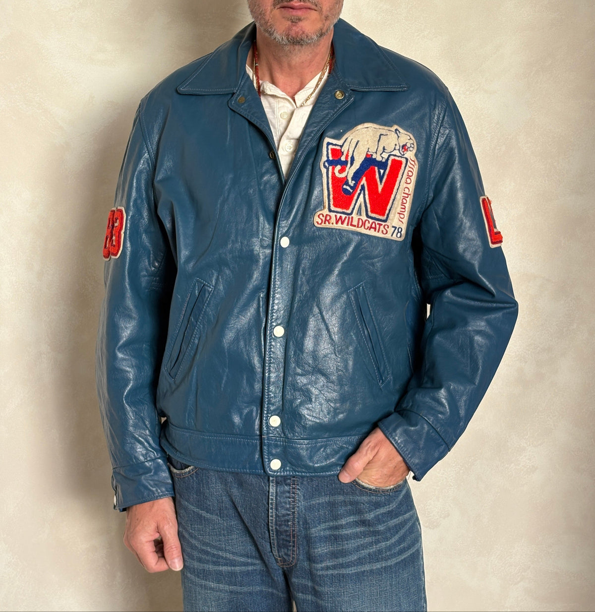 Size 42US / 52EU Vintage 1978 SR Wildcats Leather Varsity Jacket — Canadian High School Football — SSIAA Champions — Made in Canada-AJ357 Studio