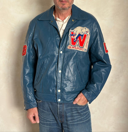 Size 42US / 52EU Vintage 1978 SR Wildcats Leather Varsity Jacket — Canadian High School Football — SSIAA Champions — Made in Canada-AJ357 Studio