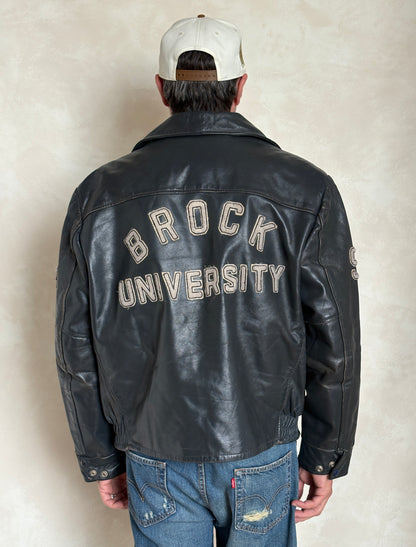 Size 48 US / 58 EU · Vintage 90s Leather College Jacket — Brock University Bomber Canadian Varsity-AJ357 Studio