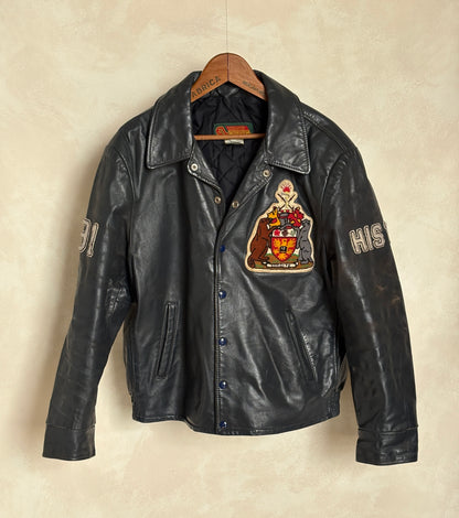 Size 48 US / 58 EU · Vintage 90s Leather College Jacket — Brock University Bomber Canadian Varsity-AJ357 Studio