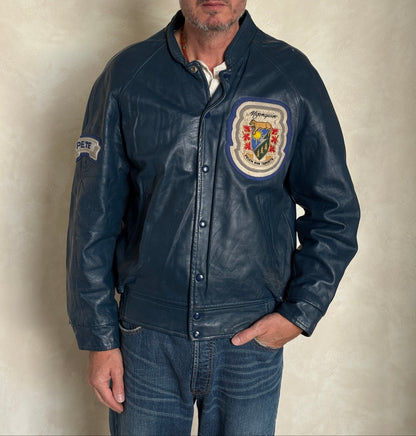 Size 42US / 52EU Vintage 1980s Algonquin College Leather Varsity Jacket — Business Department Bomber — Canadian University Jacket-AJ357 Studio