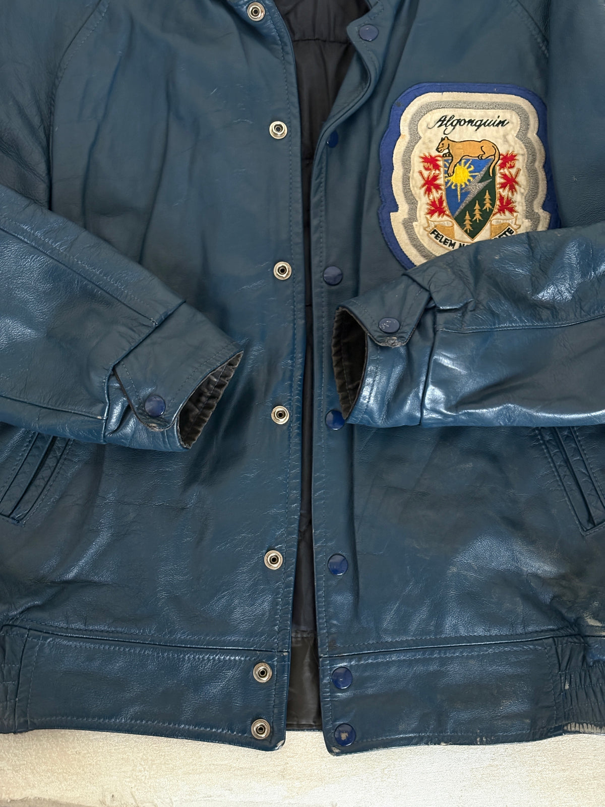 Size 42US / 52EU Vintage 1980s Algonquin College Leather Varsity Jacket — Business Department Bomber — Canadian University Jacket-AJ357 Studio