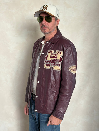 Size 42US / 52EU Vintage 1973 Humberside Collegiate Varsity Leather Jacket — Canadian High School Football — City Champs — Made in Canada-AJ357 Studio