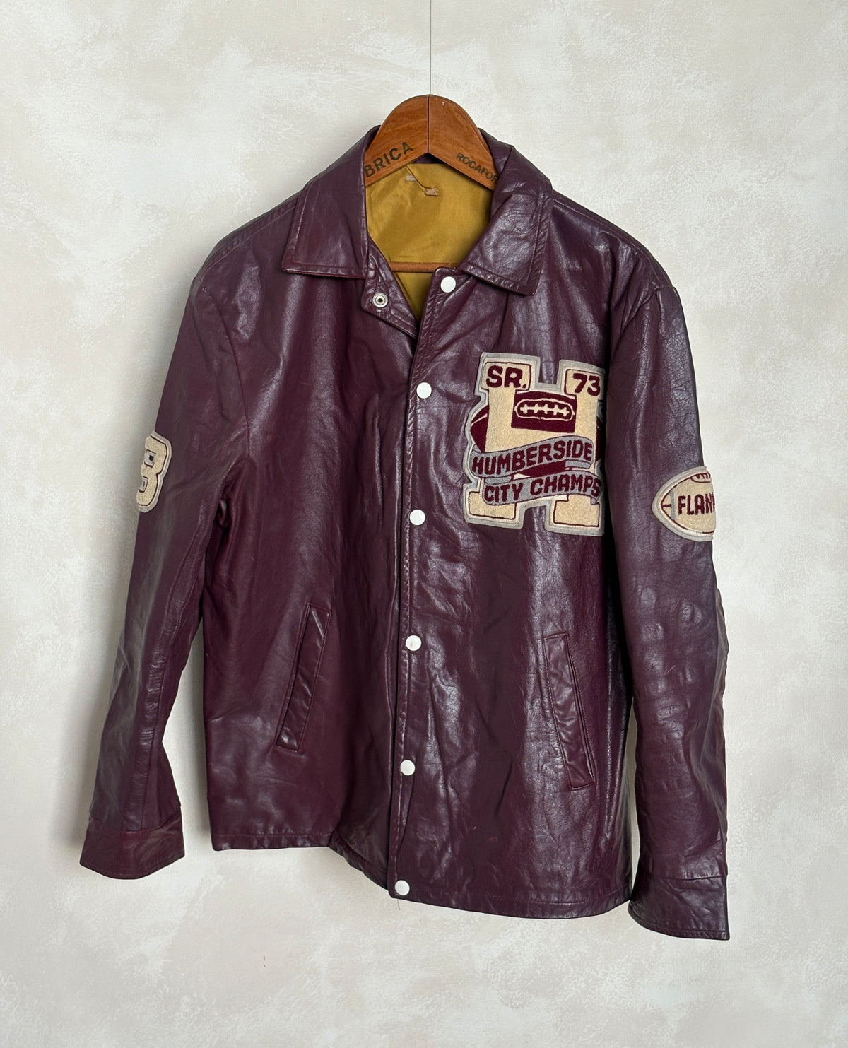 Size 42US / 52EU Vintage 1973 Humberside Collegiate Varsity Leather Jacket — Canadian High School Football — City Champs — Made in Canada-AJ357 Studio