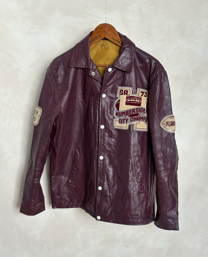 Size 42US / 52EU Vintage 1973 Humberside Collegiate Varsity Leather Jacket — Canadian High School Football — City Champs — Made in Canada-AJ357 Studio
