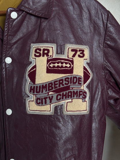 Size 42US / 52EU Vintage 1973 Humberside Collegiate Varsity Leather Jacket — Canadian High School Football — City Champs — Made in Canada-AJ357 Studio