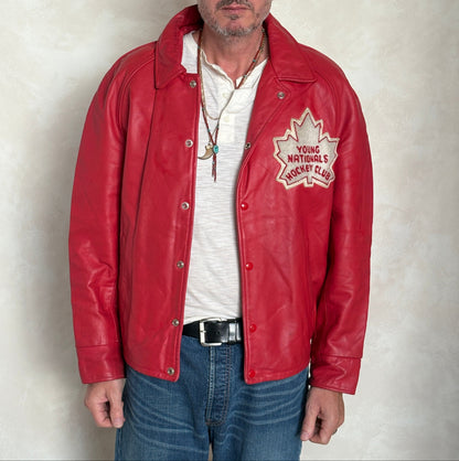 Size 44US / 54EU Vintage Leather Hockey Jacket Men’s Size 44 – Soft Canadian Leather – Made in Canada-AJ357 Studio
