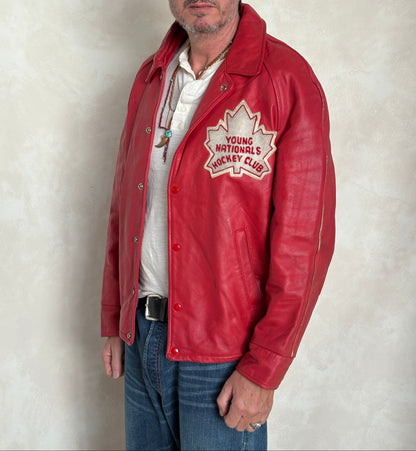 Size 44US / 54EU Vintage Leather Hockey Jacket Men’s Size 44 – Soft Canadian Leather – Made in Canada-AJ357 Studio