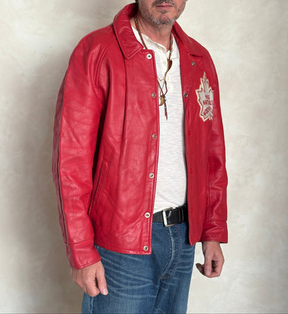 Size 44US / 54EU Vintage Leather Hockey Jacket Men’s Size 44 – Soft Canadian Leather – Made in Canada-AJ357 Studio