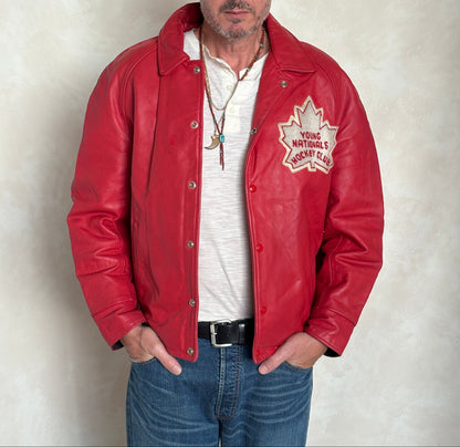 Size 44US / 54EU Vintage Leather Hockey Jacket Men’s Size 44 – Soft Canadian Leather – Made in Canada-AJ357 Studio