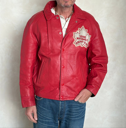 Size 44US / 54EU Vintage Leather Hockey Jacket Men’s Size 44 – Soft Canadian Leather – Made in Canada-AJ357 Studio