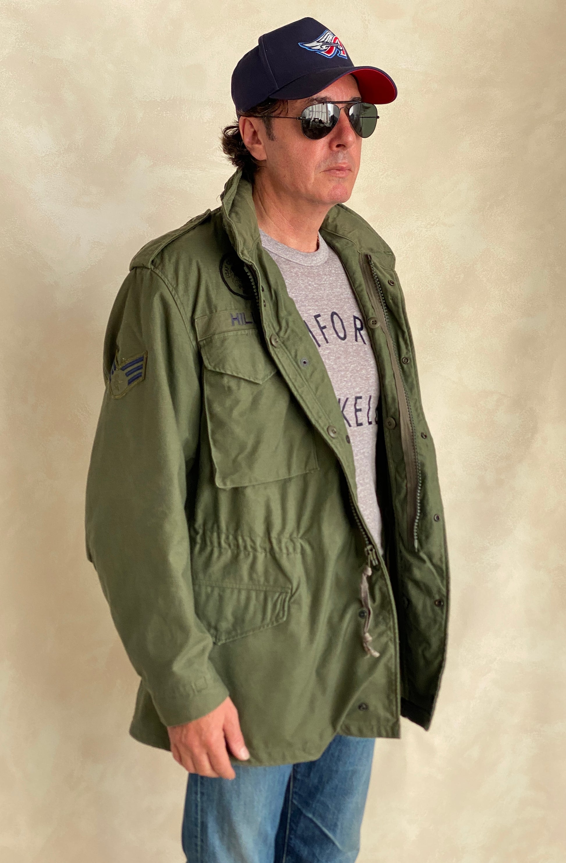Authentic 1987 US Army M-65 field jacket, classic military vintage coat in size Medium Long