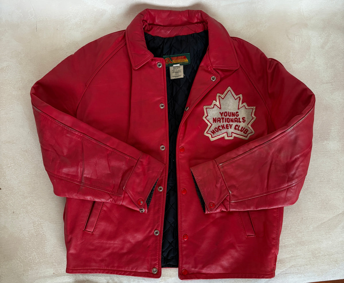 Size 44US / 54EU Vintage Leather Hockey Jacket Men’s Size 44 – Soft Canadian Leather – Made in Canada-AJ357 Studio