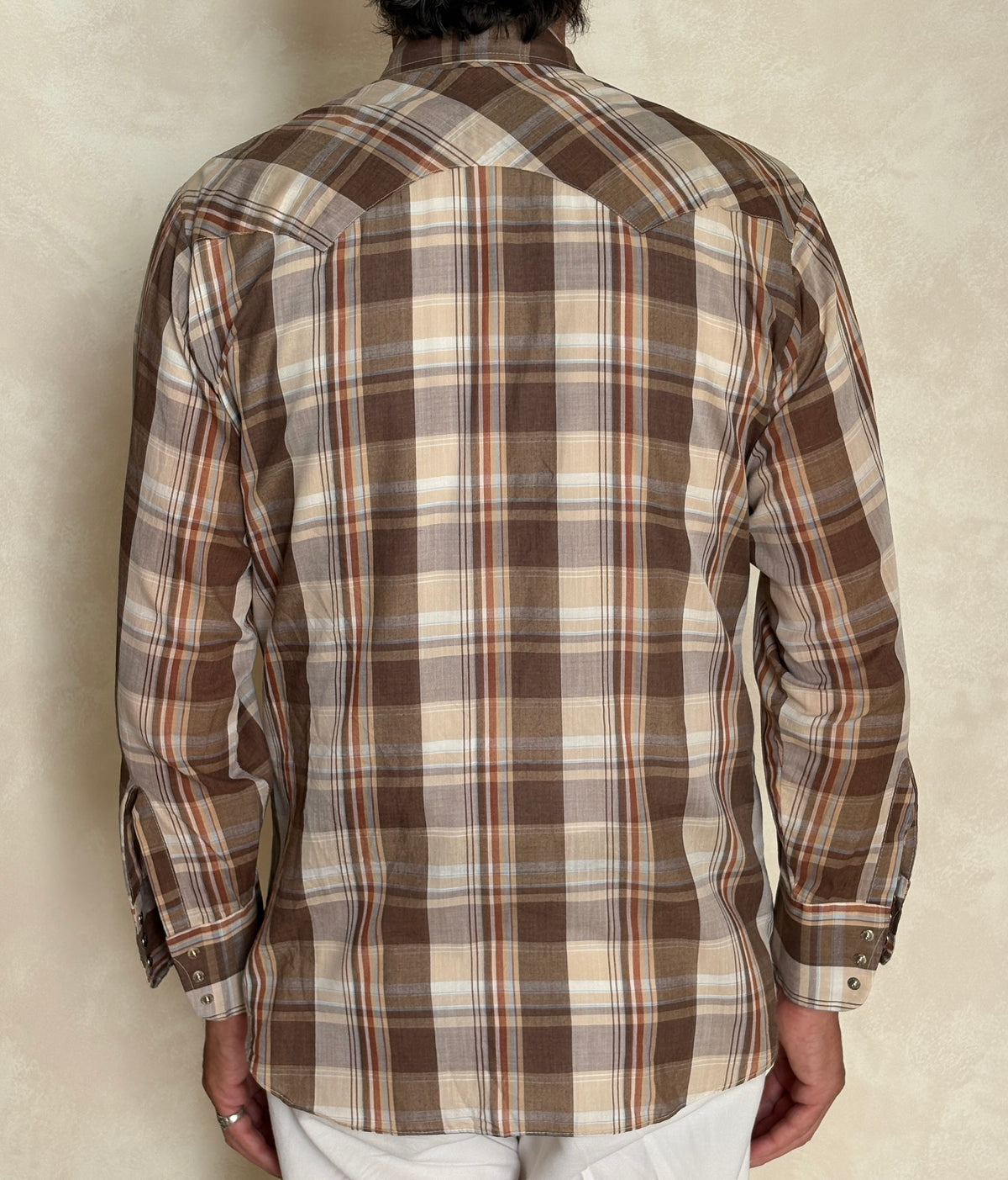 Vintage 1970s Levi’s Western Plaid Shirt — Pearl Snap — Size Medium