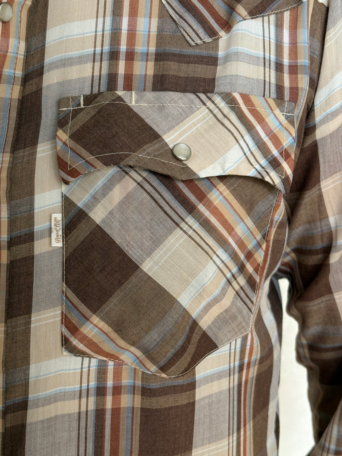 Vintage 1970s Levi’s Western Plaid Shirt — Pearl Snap — Size Medium
