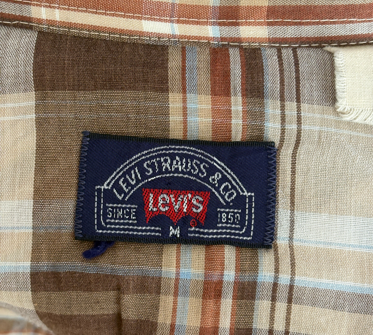 Vintage 1970s Levi’s Western Plaid Shirt — Pearl Snap — Size Medium