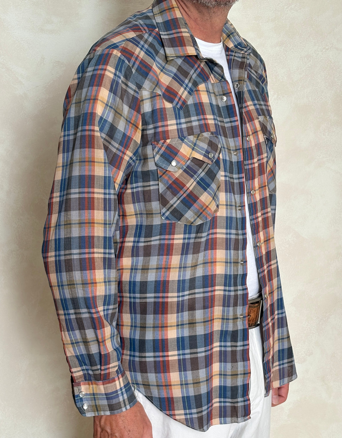 Vintage 1970s Levi’s Big E Western Plaid Shirt — Pearl Snap — Size Large