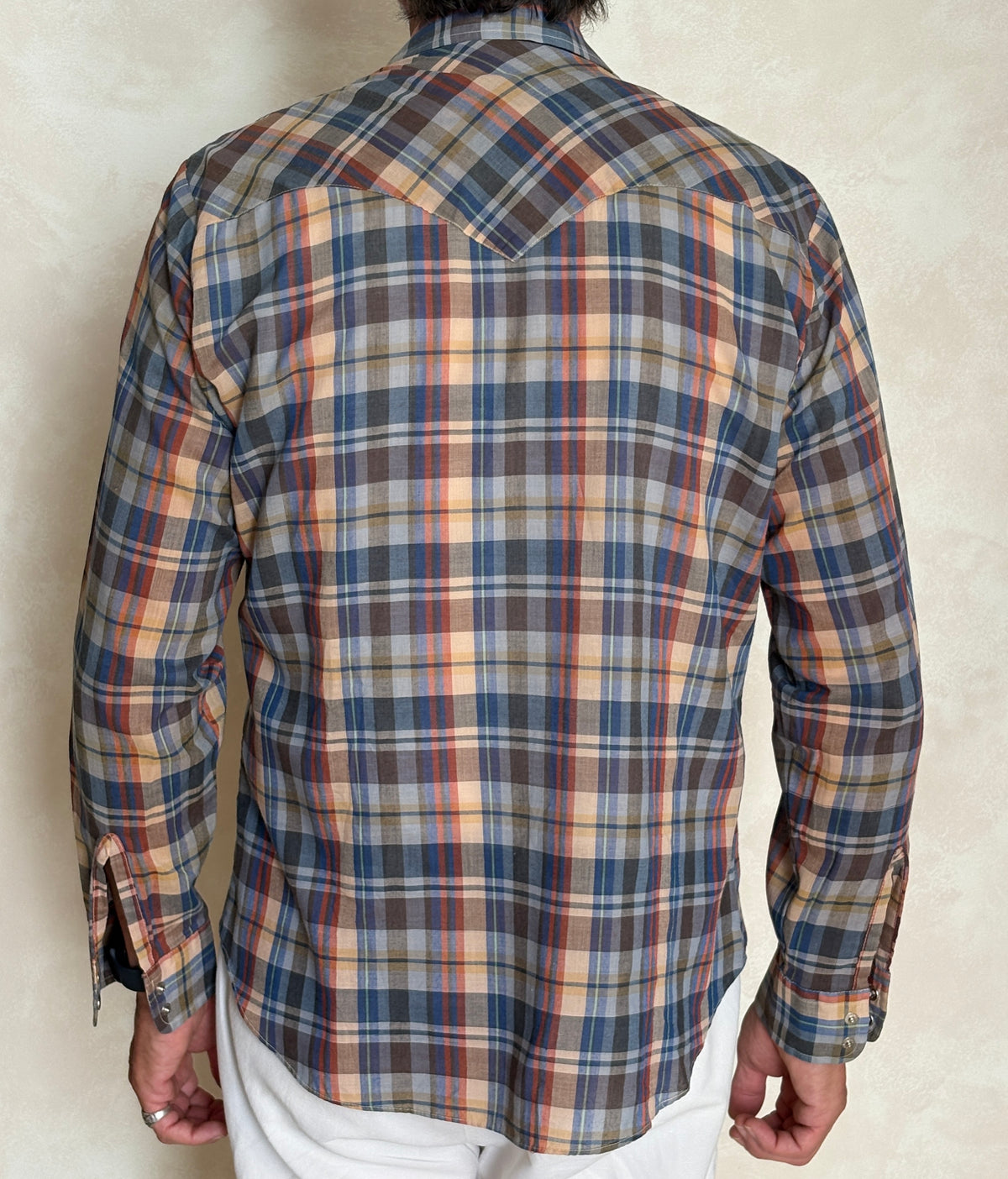Vintage 1970s Levi’s Big E Western Plaid Shirt — Pearl Snap — Size Large