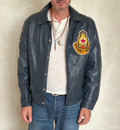 Size 42US / 52EU Vintage Leather Hockey Jacket – Soft Canadian Leather – Made in Canada-AJ357 Studio