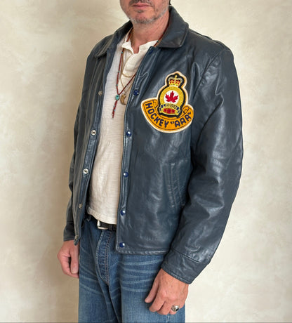 Size 42US / 52EU Vintage Leather Hockey Jacket – Soft Canadian Leather – Made in Canada-AJ357 Studio
