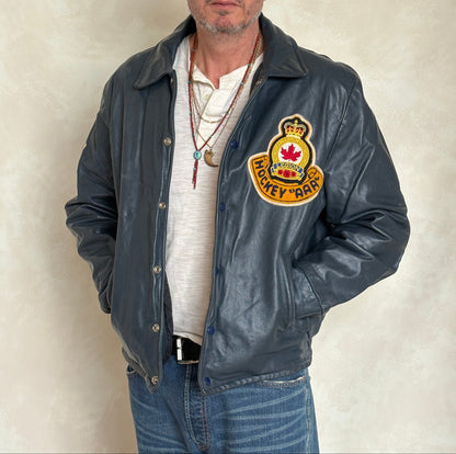 Size 42US / 52EU Vintage Leather Hockey Jacket – Soft Canadian Leather – Made in Canada-AJ357 Studio