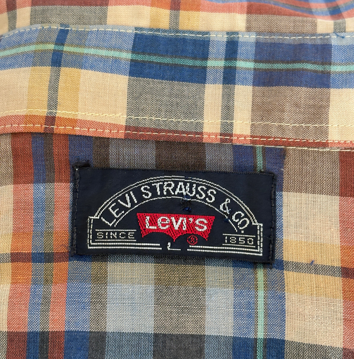 Vintage 1970s Levi’s Big E Western Plaid Shirt — Pearl Snap — Size Large