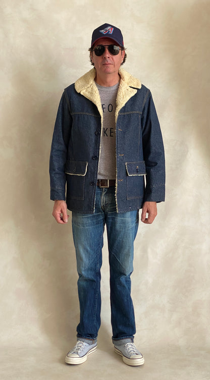 Medium Size Vintage Montgomery Ward Denim Fleece Barn Coat Chore Jacket, Made in USA - Classic Workwear Collectible-AJ357 Studio