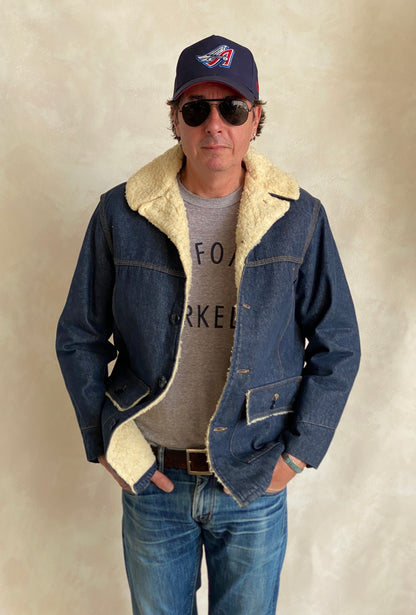 Medium Size Vintage Montgomery Ward Denim Fleece Barn Coat Chore Jacket, Made in USA - Classic Workwear Collectible-AJ357 Studio