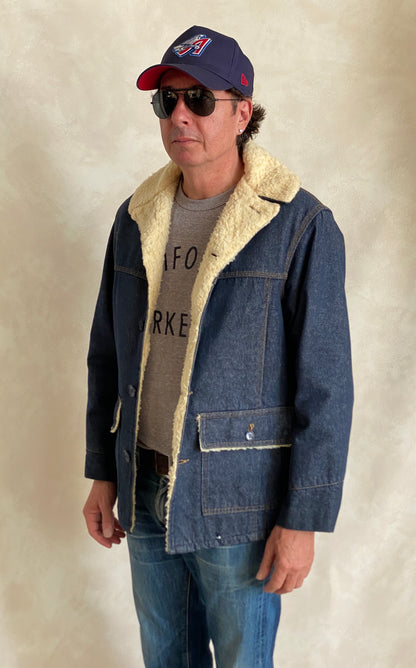 Medium Size Vintage Montgomery Ward Denim Fleece Barn Coat Chore Jacket, Made in USA - Classic Workwear Collectible-AJ357 Studio